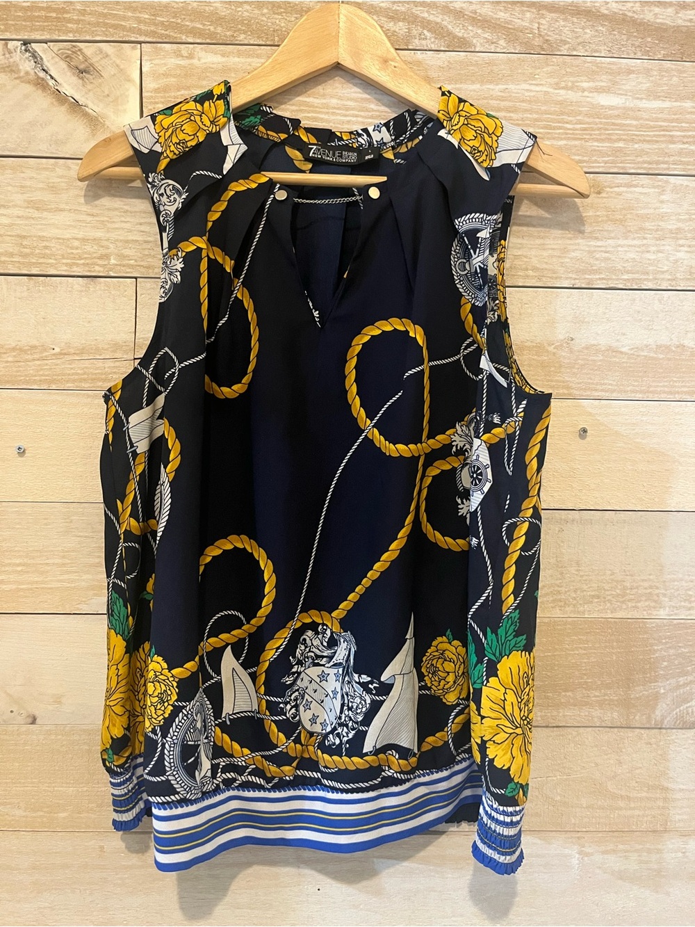 Zac & Rachel Navy Floral Rope-Print Sleeveless Blouse